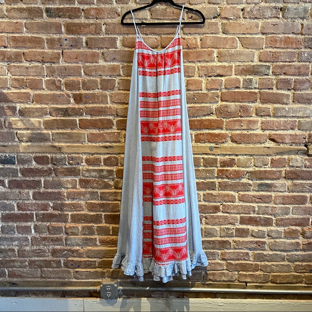 Gorgeous light blue and red maxi dress